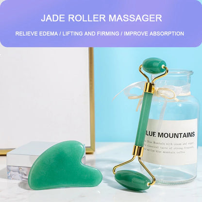 Natural Jade Gua Sha Stone Board Double Roller Jade Facial Massage  for Face Neck Back Body Face Massager Scrapers Tools