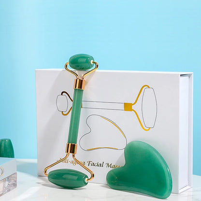 Natural Jade Gua Sha Stone Board Double Roller Jade Facial Massage  for Face Neck Back Body Face Massager Scrapers Tools