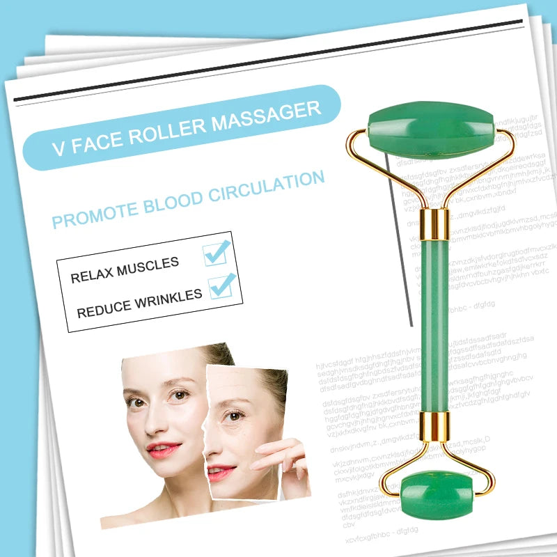 Natural Jade Gua Sha Stone Board Double Roller Jade Facial Massage  for Face Neck Back Body Face Massager Scrapers Tools