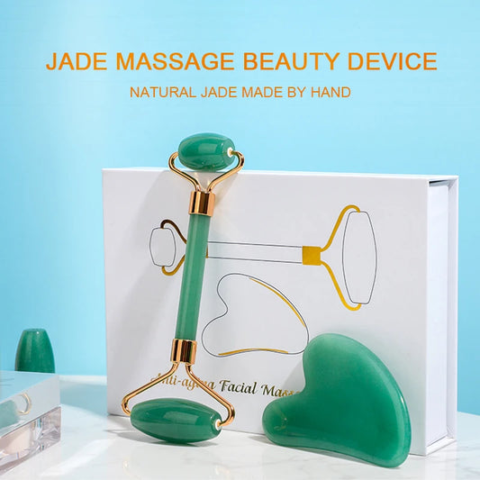 Natural Jade Gua Sha Stone Board Double Roller Jade Facial Massage  for Face Neck Back Body Face Massager Scrapers Tools